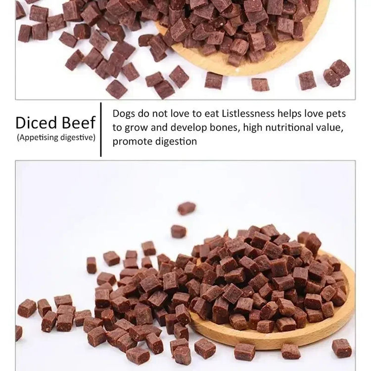 Premium Diced Beef Dog Treats – Nutritious, Chewy Training Snacks for Adult Dogs & Puppies