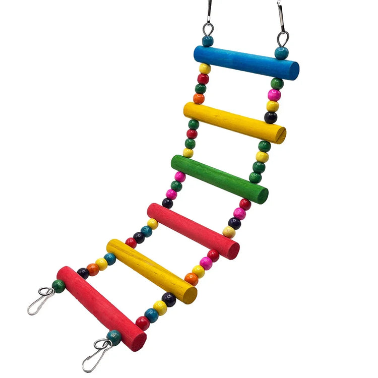 Bird Cage Toys for Parrots | Wooden Colorful Swing Ladder Birds / Reliable Chewable Bite Bridge - Wooden Beads Shape Parrot Toy