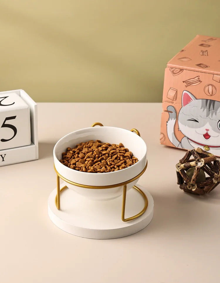 Ceramic Cat Bowl | Food & Water Bowl for Cats/Dogs | Double Ceramic Bowl Set | Cervical Protection | Pet Feeding Supplies