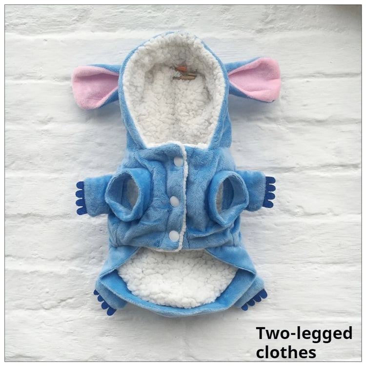 Autumn Winter | Cartoon Pet Clothing | Stitch Same Style | Cat/Dog Clothing | Two-Leg Pet Transformation Outfit | Warm Cotton Clothes