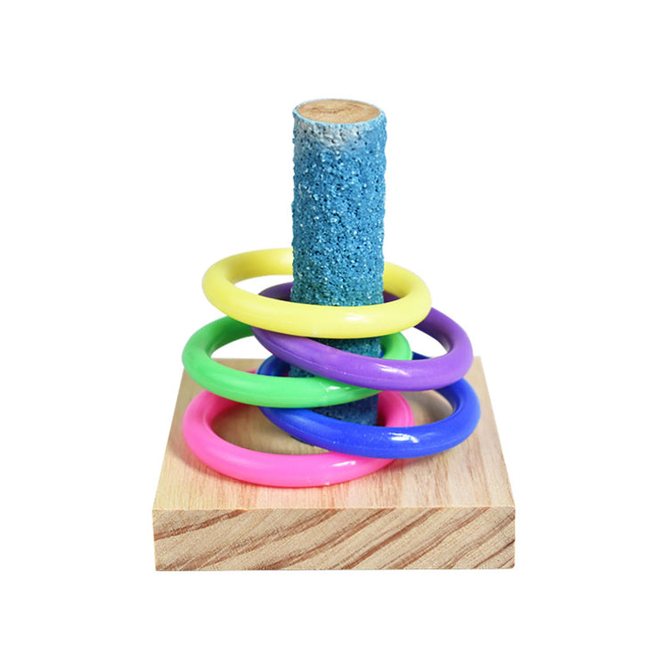 Bird Training Toys Set | Wooden Block Puzzle Toys for Parrots - Colorful Plastic Rings / Intelligence Training Chew Toy - Bird Supplies