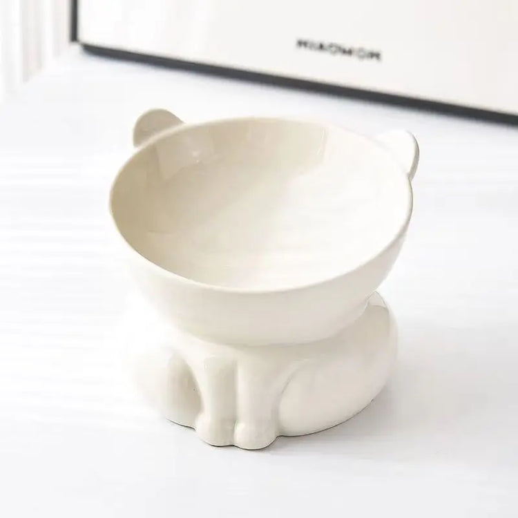 Cat Bowl Ceramic | High Foot | Diagonal Mouth | Neck Protection | Large Diameter Cat Food Bowl | Drinking Bowl | Anti-Overturning Design | Cat Food Bowl