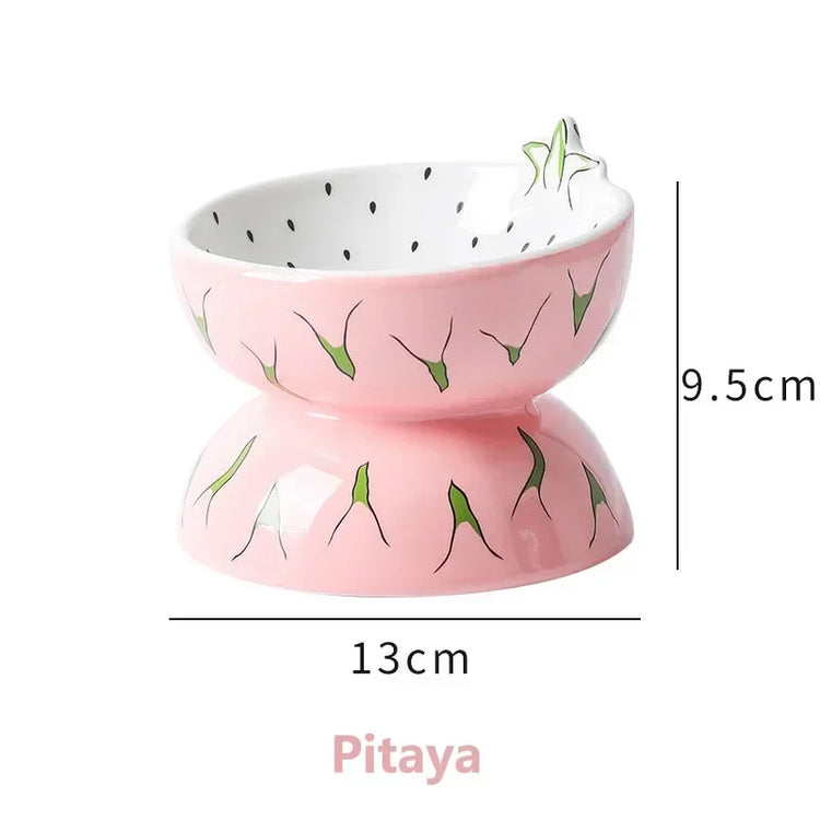 Cat Bowl | Ceramic Cervical Protection | Elevated Grain Bowl | Tilted Mouth | Water & Snack Dish | Pet Products | Fruit Shape Design