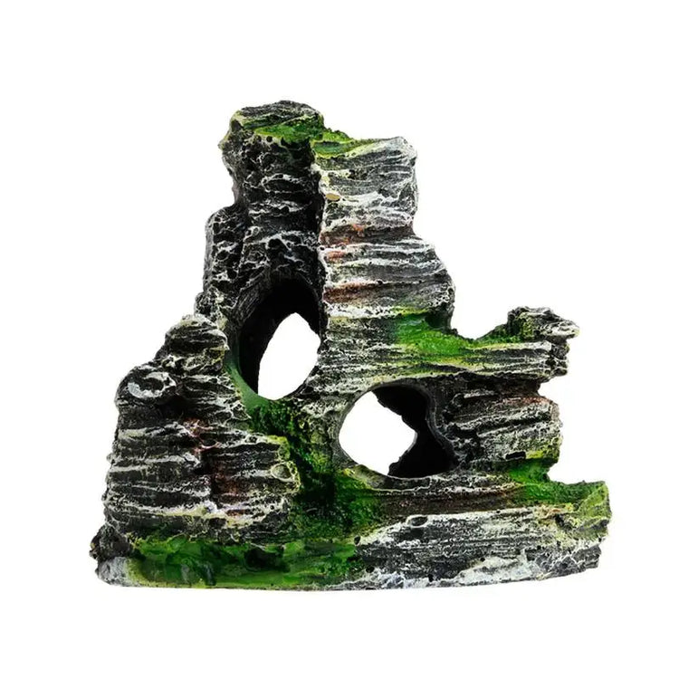 Aquarium Sandstone Decoration – Mountain View Resin Rocks with Caves, Fish & Shrimp Shelter, 11cm