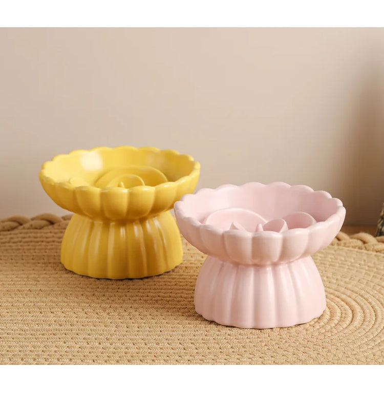 Cat Food Bowl | Ceramic Elevated | Cats/Small Dogs | Slow Feed Bowls | Anti-Choking Eating Feeders | Anti-Gulping Puppy Supplies