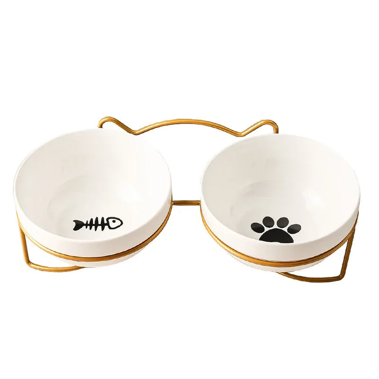 Ceramic Cat Bowl | Food & Water Bowl for Cats/Dogs | Double Ceramic Bowl Set | Cervical Protection | Pet Feeding Supplies