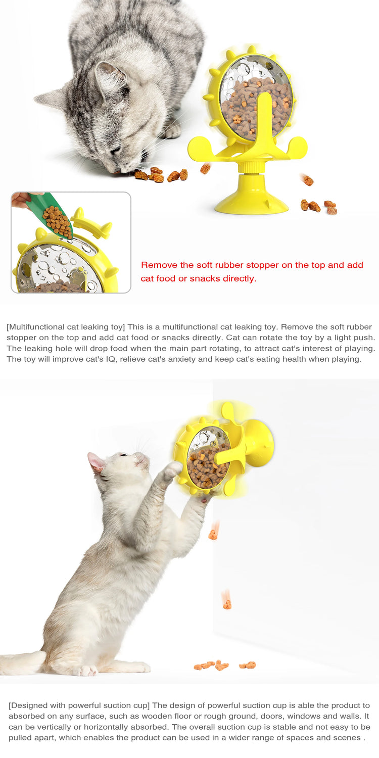 Cat Toy Treat Dispenser | Bell & Rotating Wheel | Interactive Slow Feeder | Kitten Puppy IQ Toy | Small Dog Pet Accessories