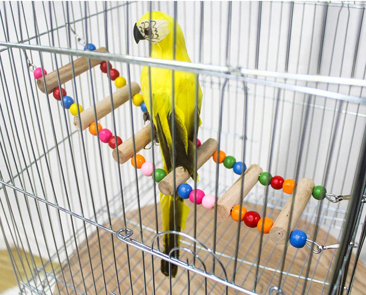 Bird Parrot Toys | Colorful Hanging Cage Climbing Ladders with Natural Wood | Parrots Suspension Bridge Swing Toys | Bird Toy Supplies