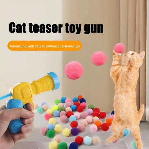 Cat Interactive Toy | Ball Launcher for Kittens | Silent Shooting Gun with Plush Balls | Pet Training Game | Fun Cat Toy Set | 20pcs Balls + 1 Launcher