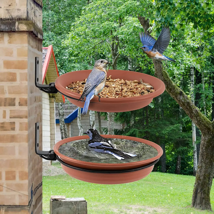 Wall Hanging Bird Feeder Bowl – Tree-Mounted Bird Bath Spa | Includes 2 Trays, Metal Rings & Screws