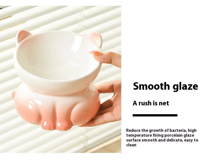 Cat Bowl Ceramic | High Foot | Diagonal Mouth | Neck Protection | Large Diameter Cat Food Bowl | Drinking Bowl | Anti-Overturning Design | Cat Food Bowl