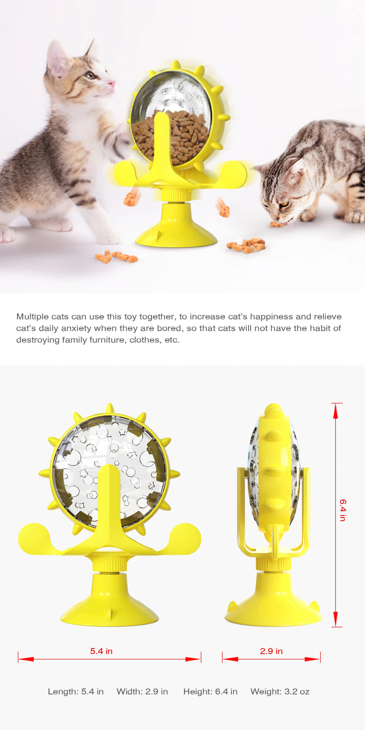 Cat Toy Treat Dispenser | Bell & Rotating Wheel | Interactive Slow Feeder | Kitten Puppy IQ Toy | Small Dog Pet Accessories