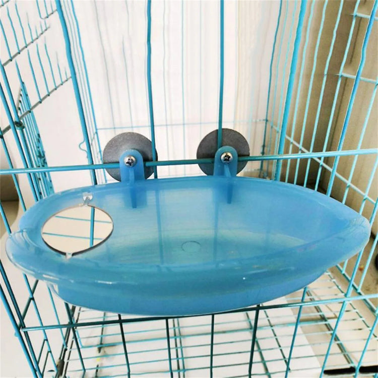 Bird Water Bath Tub For Pet Cage Hanging Bowl Parrot Parakeet Bird Bath+Mirror Birdbath