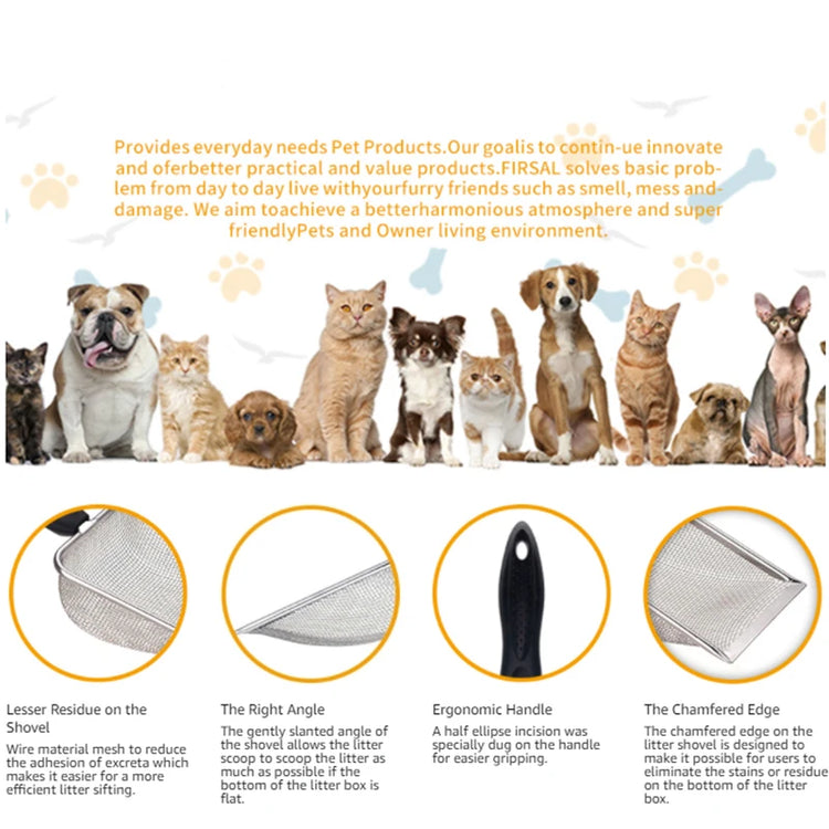 Durable Stainless Steel Litter Scooper | Ergonomic Design | Easy to Clean Cat & Dog Waste Scoop | Heavy-Duty Sleek Pet Tool