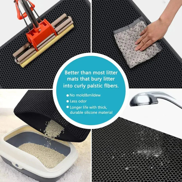Cat Litter Mat | Non-Slip Pet Litter Box Filter Pad | Double Layer Waterproof Cat Mat | Wear-Resistant Pet Cleaning Supplies