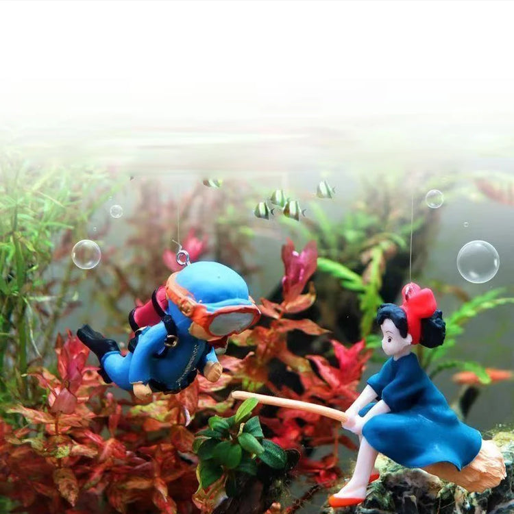 Mini Floating Diver & Mermaid Aquarium Decoration – Cartoon PVC Fish Tank Ornament with Line & Buoy