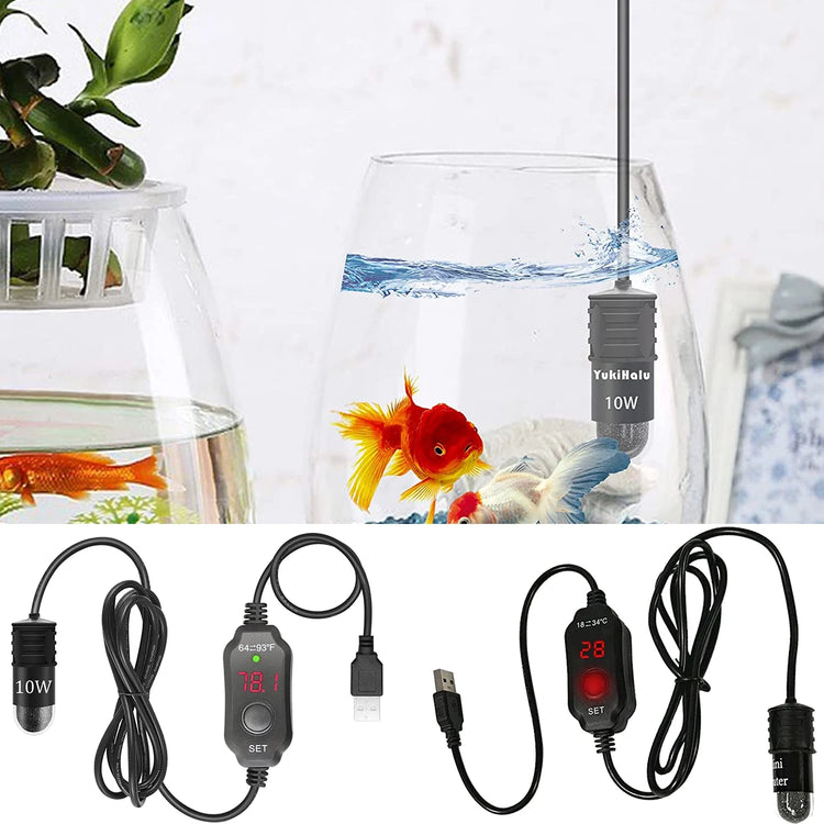 USB 10W Mini Aquarium Heater – Digital Display, Adjustable Temperature, for 1–5L Fish Tanks