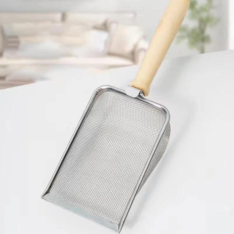 Cat Litter Shovel | Stainless Steel Scoop | Fine Mesh Sifter | Reptile Sand Substrate Cleaner | Durable Poop Scoop with Wooden Handle