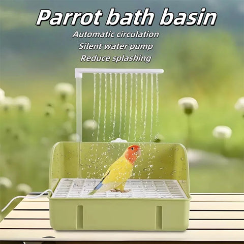 Parrot Shower Basin | Automatic Circulation Bird Bath | Large Bird Bathtub | Bird Cleaning Supplies