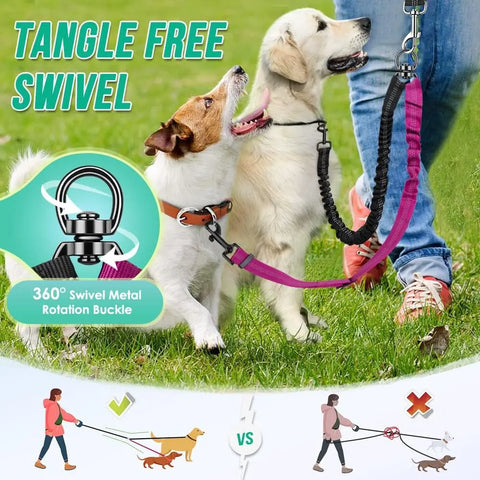GOYN Upgraded Double Dog Leash with Shock Absorbing Bungee – Adjustable, Tangle-Free & Reflective