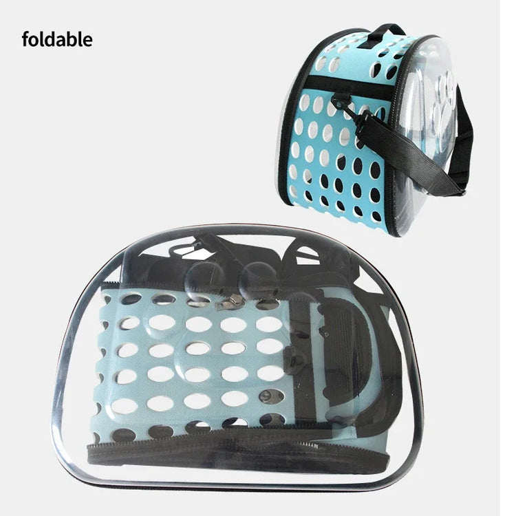 Transparent Foldable Outdoor Pet Travel Carrier Bag for Dog/Cat | Crossbody Portable Breathable Collapsible Travel Cat Carrier Bag