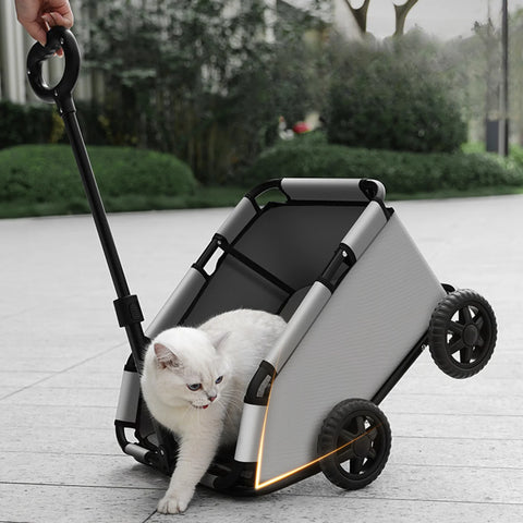 Foldable Small Pet Stroller with 4 Wheels – Breathable Dog and Cat Carrier Cart for Puppies and Kittens