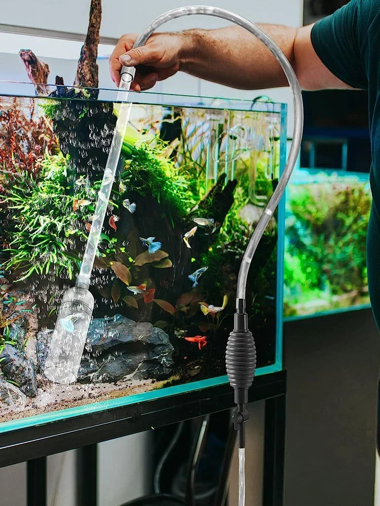 Fish Tank Water Changer Handheld Vacuum Siphon Pump with Adjustable Outlet Valve