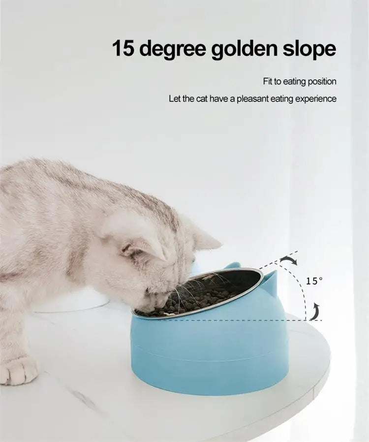 Stainless Steel Pet Bowl | Inclined Cat Dog Feeder | Creative Anti-Spill Design | Removable Inner Bowl | Feeding Bowl for Cats & Small Dogs