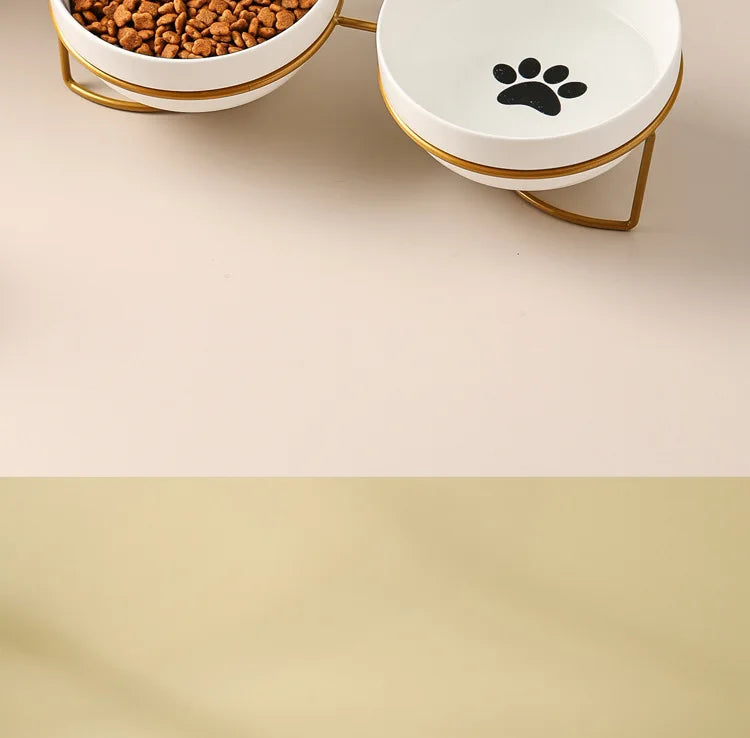 Ceramic Cat Bowl | Food & Water Bowl for Cats/Dogs | Double Ceramic Bowl Set | Cervical Protection | Pet Feeding Supplies