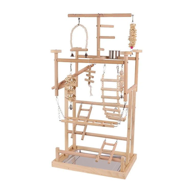Bird Playground with Ladder | Wood Bird Activity Center | Parrot Stand Perch for Cockatiel, Lovebird, Parakeet, Bluebird, Hummingbird
