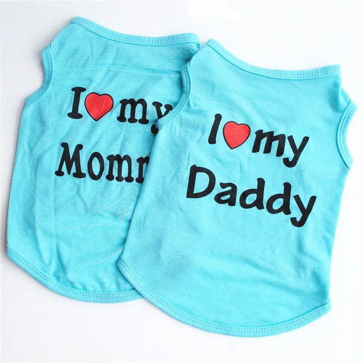 "Love Mommy & Daddy" Cotton Cat Vest | Cute Printed T-Shirt for Cats/ Small Dogs