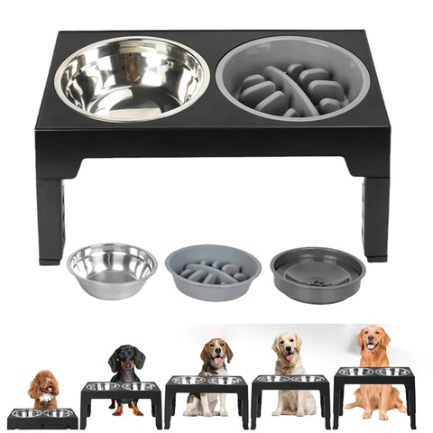 Adjustable Elevated Dog Feeder – 3-in-1 Raised Slow Feeder Bowl with Water Dispenser