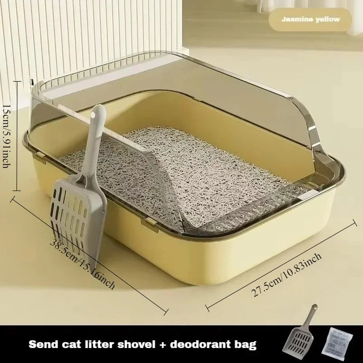 Cat Litter Box | High Side Thicken Semi Enclosed | Splashproof Large Capacity Tray | Removable Scoop | Easy Clean Cat Toilet