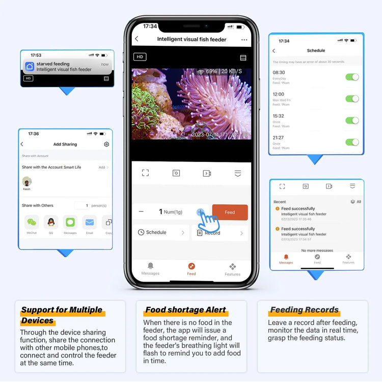 Automatic Aquarium Fish Feeder with 2K HD Camera and WiFi Control