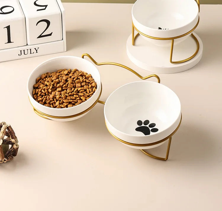 Ceramic Cat Bowl | Food & Water Bowl for Cats/Dogs | Double Ceramic Bowl Set | Cervical Protection | Pet Feeding Supplies