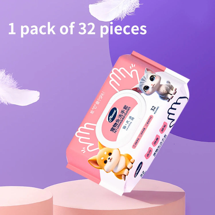 Pet Cleaning Gloves with Wipes 50Pcs | 2-in-1 Scrubber & Massager | Dog Cat Grooming