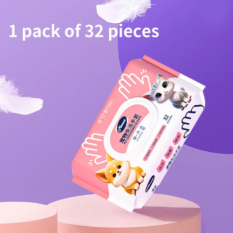 Pet Cleaning Gloves with Wipes 50Pcs | 2-in-1 Scrubber & Massager | Dog Cat Grooming