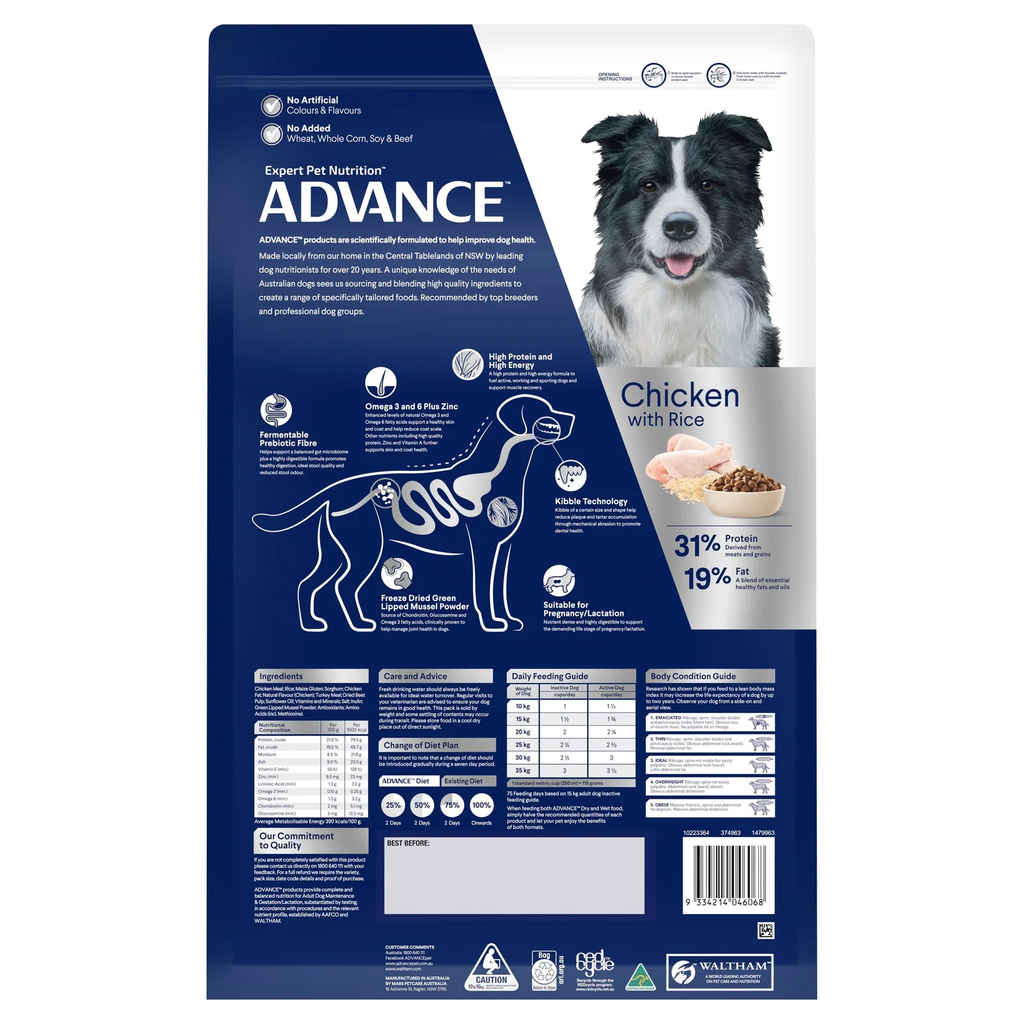 Advance Adult Dog Food – All Breed – Active – High Protein & Energy, Supports Muscle Recovery & Joint Health