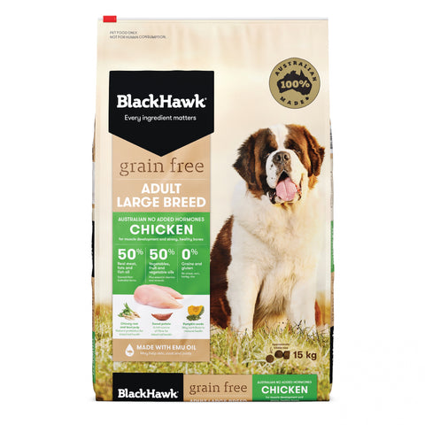 Black Hawk – Adult Dog Large Breed  Food– GRAIN FREE – Chicken 15kg