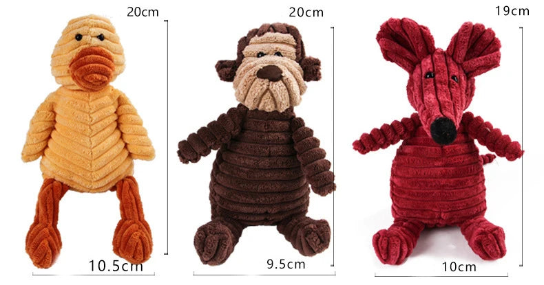 Corduroy Dog Toys – Animal Plush Squeaky Chew Toys for Small and Large Dogs