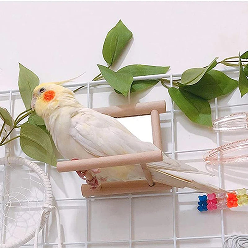 Bird Mirror with Perch | Parrot Toy Stand for Cage | Bird Toy for Parakeets, Cockatiels