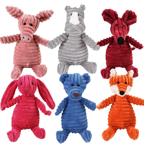 Corduroy Dog Toys – Animal Plush Squeaky Chew Toys for Small and Large Dogs