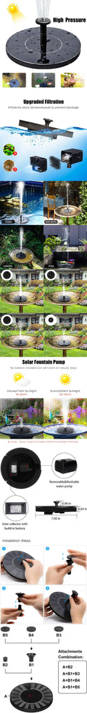 Solar Floating Water Fountain | Bird Bath Garden Pond Pump | Solar Powered Water Feature for Patio & Outdoor Decor