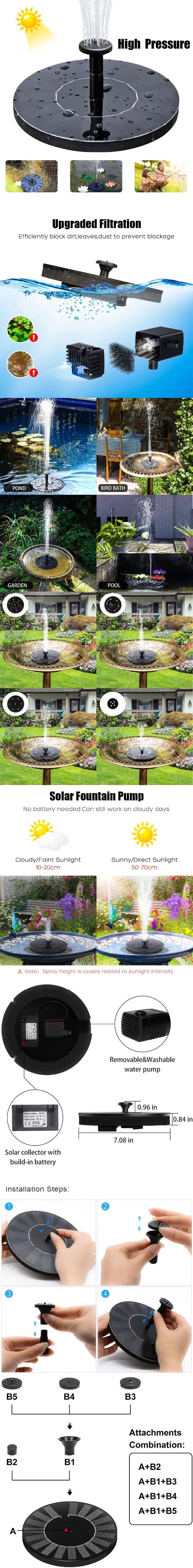 Solar Floating Water Fountain | Bird Bath Garden Pond Pump | Solar Powered Water Feature for Patio & Outdoor Decor