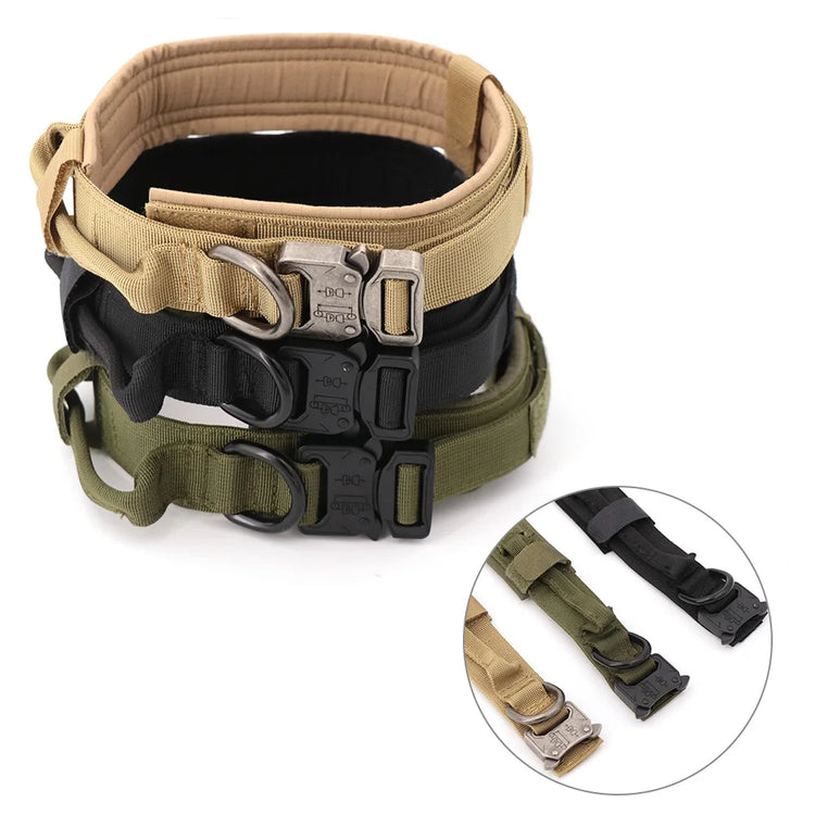 Durable Tactical Dog Collar With Padded Lining, Quick Release Buckle & Control Handle For Small To Large Dogs