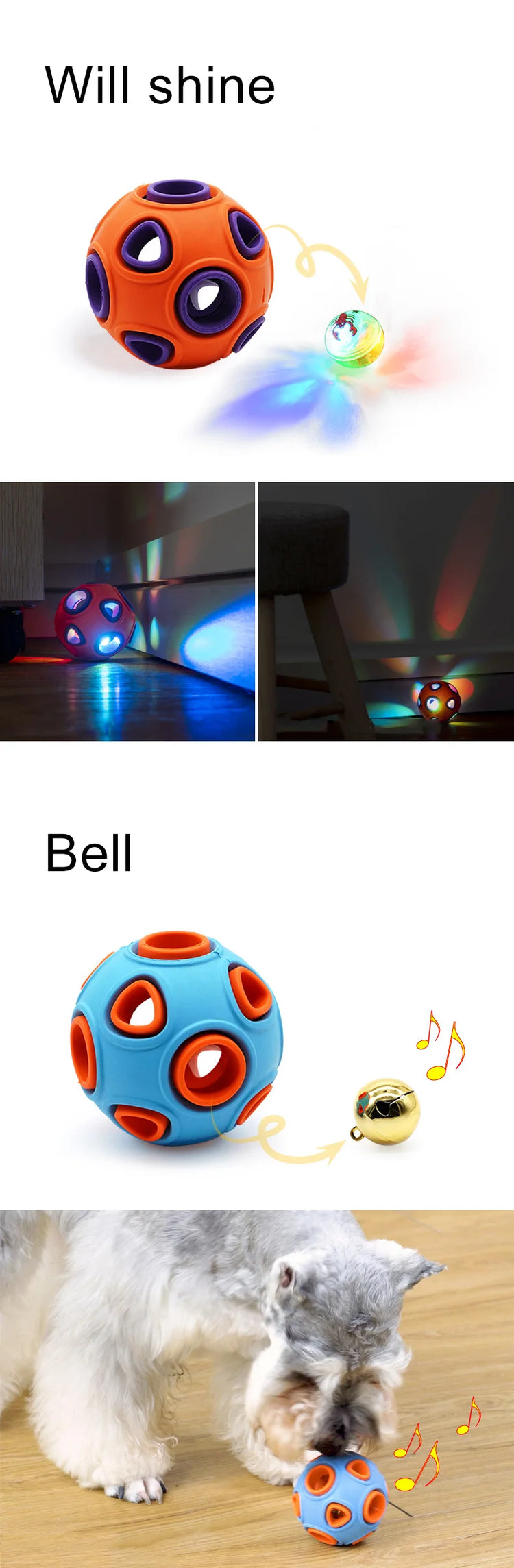 HOOPET Interactive Dog Ball Toys – Light-Up & Bell Rubber Balls for Active Play