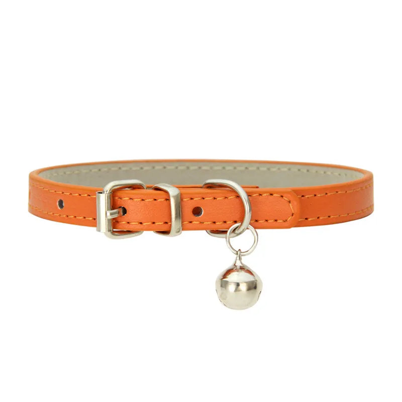 Adjustable Faux Leather | Pet Collar with Bell | Soft & Stylish for Small Dogs/Cats