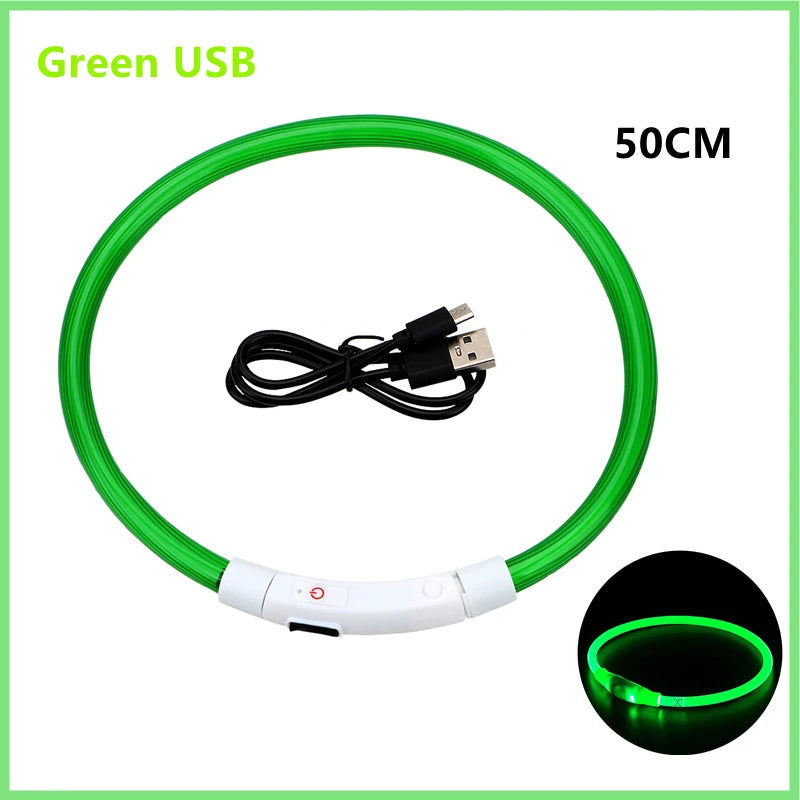 LED USB Rechargeable Dog Collar – Adjustable, Glowing Safety Collar for Pets