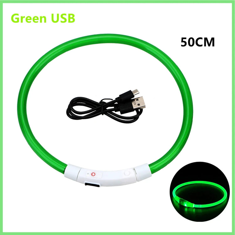 LED USB Rechargeable Dog Collar – Adjustable, Glowing Safety Collar for Pets