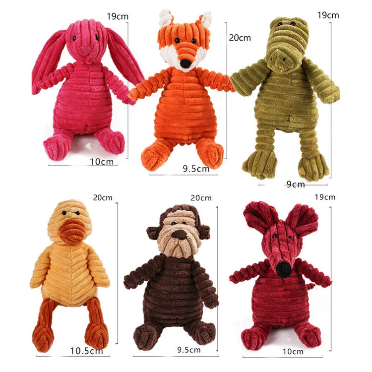 Corduroy Dog Toys – Animal Plush Squeaky Chew Toys for Small and Large Dogs